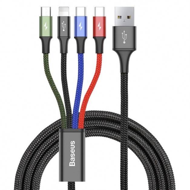 Baseus Rapid Series 4-in-1, USB kabel 3.5A, 1.2m - Multi, 2xUSB-C / Lightning / MicroUSB