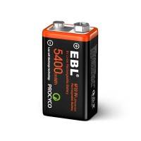 EBL Laddningsbara Batterier 9V, 5400mWh Li-ion, USB-laddning - 2-Pack