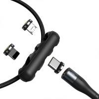 Baseus Zinc Magnetic Safe Fast Charging Data Cable - USB kabel 3 i 1 - 5A, 1m LED - Svart